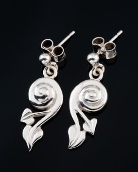 Image 1 of Glasgow Girls Art Nouveau Swirl Leaf Motif Sterling Silver Drop Earrings