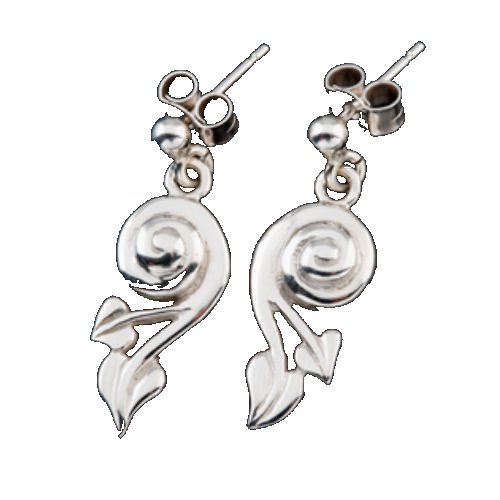 Image 2 of Glasgow Girls Art Nouveau Swirl Leaf Motif Sterling Silver Drop Earrings