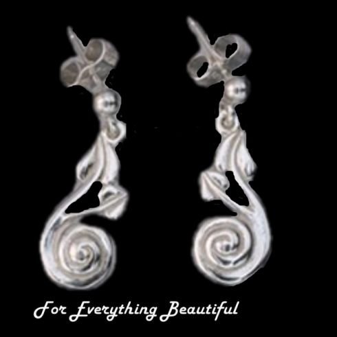 Image 0 of Glasgow Girls Art Nouveau Swirl Leaf Alternate Sterling Silver Drop Earrings