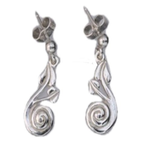 Image 1 of Glasgow Girls Art Nouveau Swirl Leaf Alternate Sterling Silver Drop Earrings