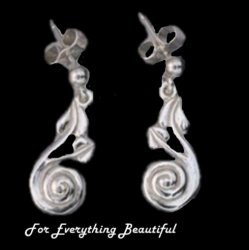Glasgow Girls Art Nouveau Swirl Leaf Alternate Sterling Silver Drop Earrings