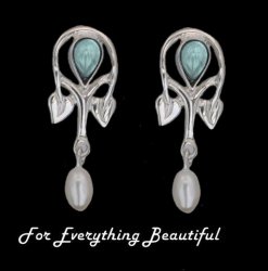 Art Nouveau Pear Pearl Blue Moonstone Sterling Silver Drop Earrings