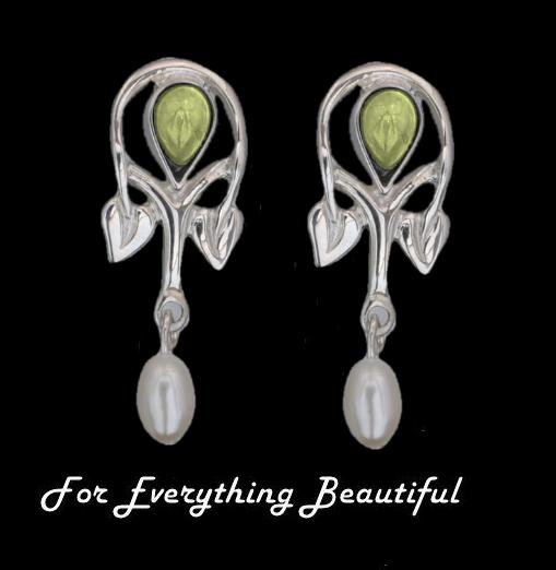 Image 0 of Art Nouveau Pear Pearl Citrine Sterling Silver Drop Earrings