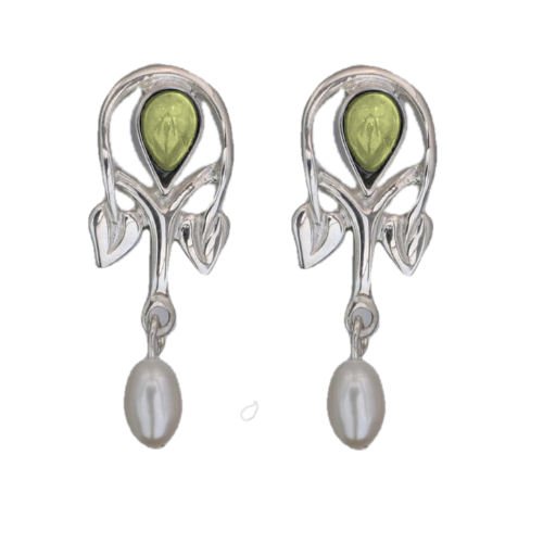 Image 1 of Art Nouveau Pear Pearl Citrine Sterling Silver Drop Earrings