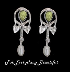 Art Nouveau Pear Pearl Citrine Sterling Silver Drop Earrings