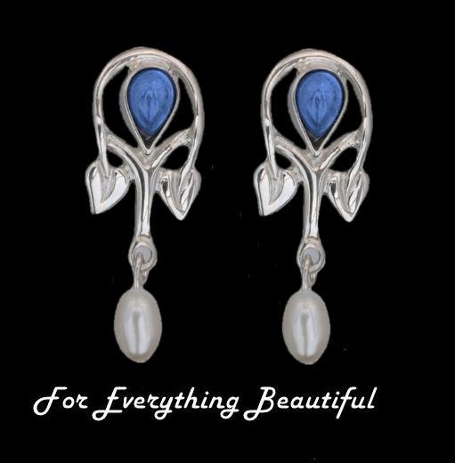 Image 0 of Art Nouveau Pear Pearl Labradorite Sterling Silver Drop Earrings