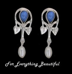 Art Nouveau Pear Pearl Labradorite Sterling Silver Drop Earrings