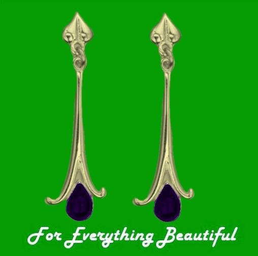 Image 0 of Art Nouveau Long Leaf Amethyst 18K Yellow Gold Drop Earrings