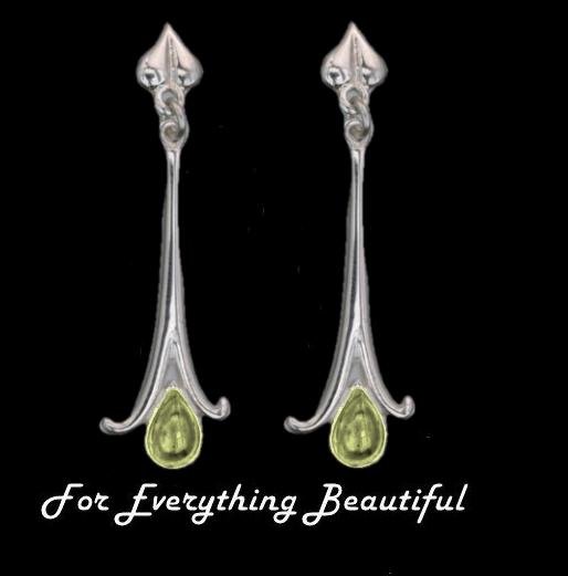 Image 0 of Art Nouveau Long Leaf Citrine Sterling Silver Drop Earrings