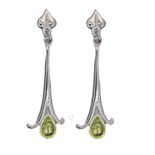 Image 1 of Art Nouveau Long Leaf Citrine Sterling Silver Drop Earrings