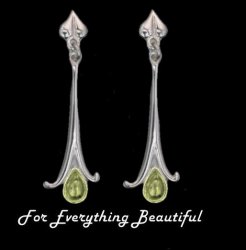 Art Nouveau Long Leaf Citrine Sterling Silver Drop Earrings