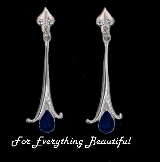 Image 0 of Art Nouveau Long Leaf Lapis Lazuli Sterling Silver Earrings