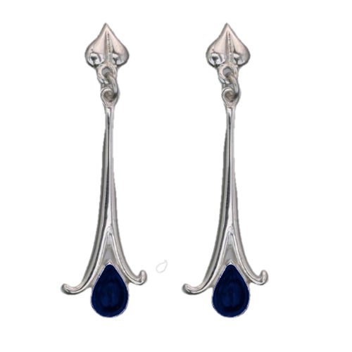 Image 1 of Art Nouveau Long Leaf Lapis Lazuli Sterling Silver Earrings
