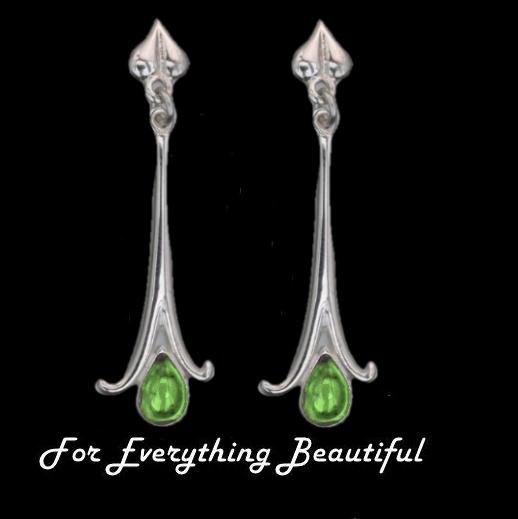 Image 0 of Art Nouveau Long Leaf Green Peridot Sterling Silver Earrings
