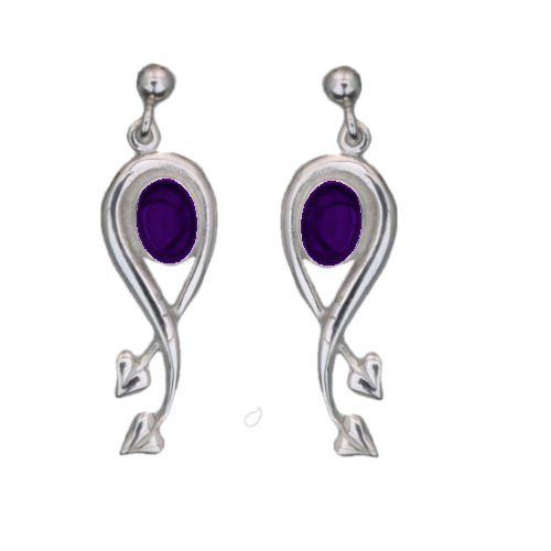 Image 1 of Art Nouveau Oval Leaf Amethyst Sterling Silver Earrings