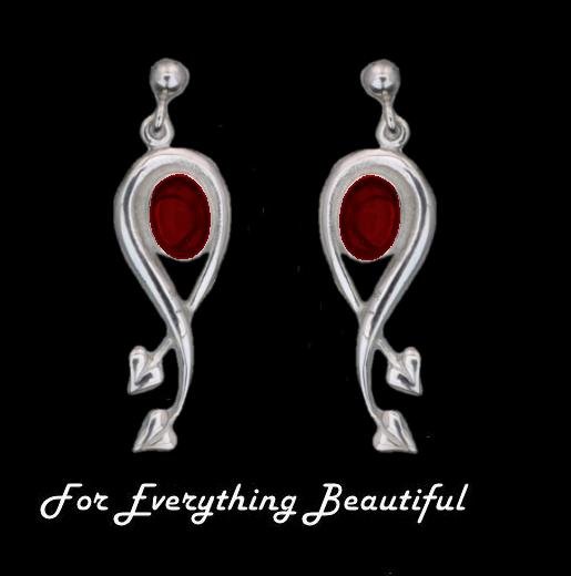 Image 0 of Art Nouveau Oval Leaf Garnet Sterling Silver Earrings