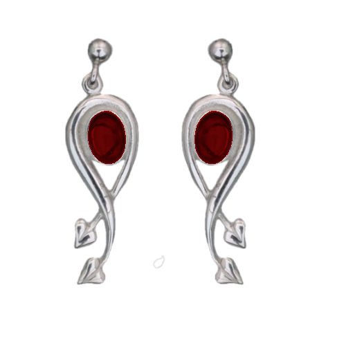 Image 1 of Art Nouveau Oval Leaf Garnet Sterling Silver Earrings