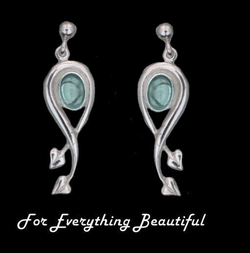 Image 0 of Art Nouveau Oval Leaf Blue Moonstone Sterling Silver Earrings