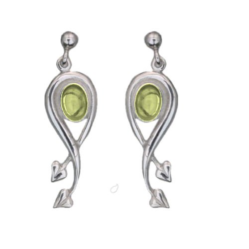 Image 1 of Art Nouveau Oval Leaf Citrine Sterling Silver Earrings