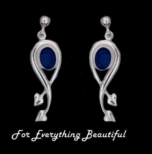 Image 0 of Art Nouveau Oval Leaf Lapis Lazuli Sterling Silver Earrings