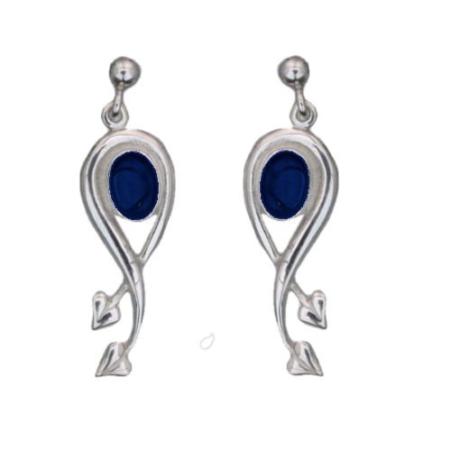 Image 1 of Art Nouveau Oval Leaf Lapis Lazuli Sterling Silver Earrings