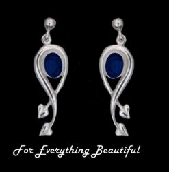 Art Nouveau Oval Leaf Lapis Lazuli Sterling Silver Earrings