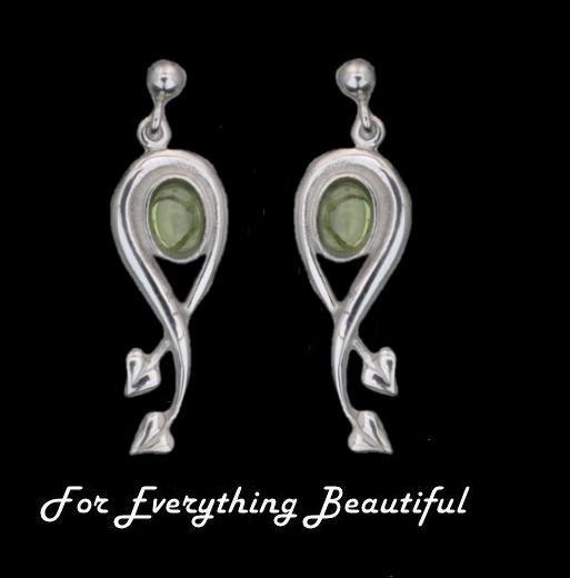 Image 0 of Art Nouveau Oval Leaf Green Peridot Sterling Silver Earrings