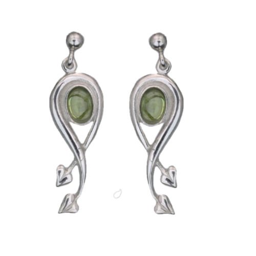 Image 1 of Art Nouveau Oval Leaf Green Peridot Sterling Silver Earrings
