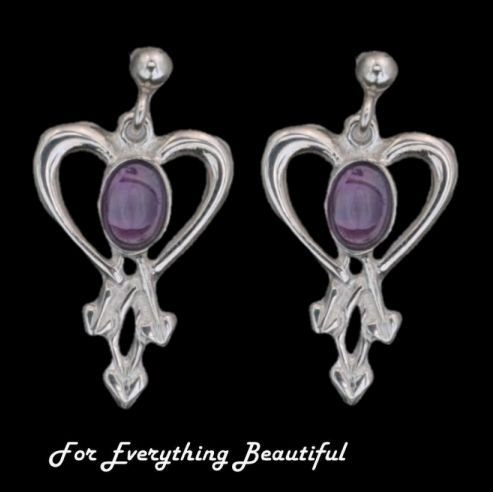 Image 0 of Glasgow Girls Heart Oval Amethyst Drop Sterling Silver Earrings