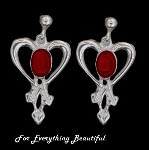 Image 0 of Glasgow Girls Heart Oval Garnet Drop Sterling Silver Earrings