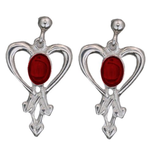 Image 1 of Glasgow Girls Heart Oval Garnet Drop Sterling Silver Earrings