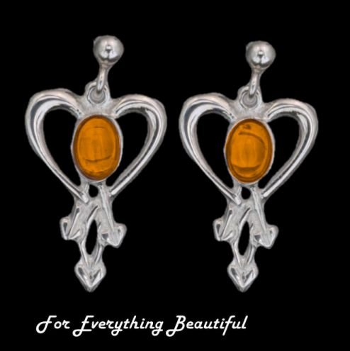 Image 0 of Glasgow Girls Heart Oval Citrine Sterling Silver Drop Earrings