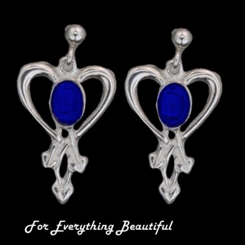 Image 0 of Glasgow Girls Heart Oval Lapis Lazuli Sterling Silver Drop Earrings