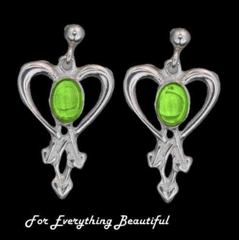 Image 0 of Glasgow Girls Heart Oval Green Peridot Sterling Silver Drop Earrings