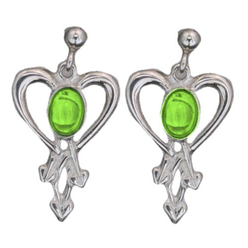 Image 1 of Glasgow Girls Heart Oval Green Peridot Sterling Silver Drop Earrings