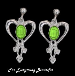 Glasgow Girls Heart Oval Green Peridot Sterling Silver Drop Earrings