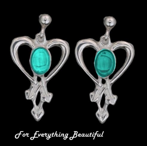 Image 0 of Glasgow Girls Heart Oval Turquoise Sterling Silver Drop Earrings