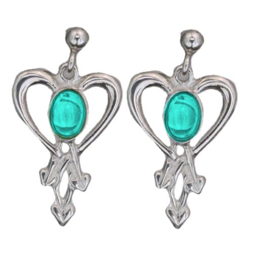 Image 1 of Glasgow Girls Heart Oval Turquoise Sterling Silver Drop Earrings