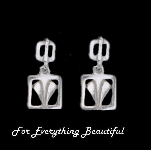 Image 0 of Glasgow Girls Leaf Square Art Nouveau Drop Sterling Silver Earrings