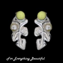 Art Nouveau Leaf Motif Pearl Citrine Stud Sterling Silver Earrings