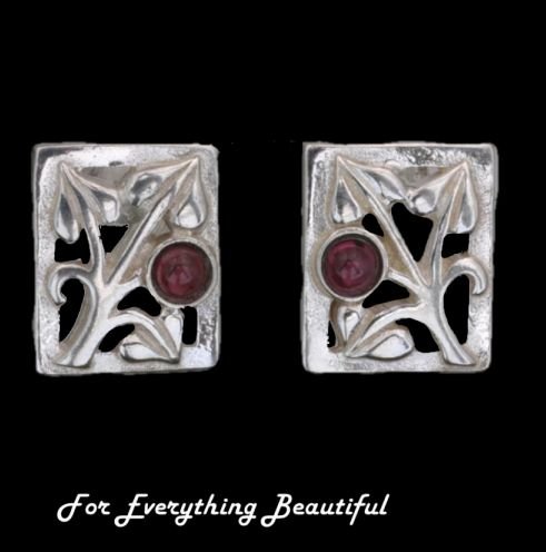 Image 0 of Glasgow Girls Art Nouveau Square Motif Amethyst Sterling Silver Stud Earrings