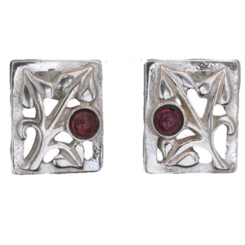 Image 1 of Glasgow Girls Art Nouveau Square Motif Amethyst Sterling Silver Stud Earrings