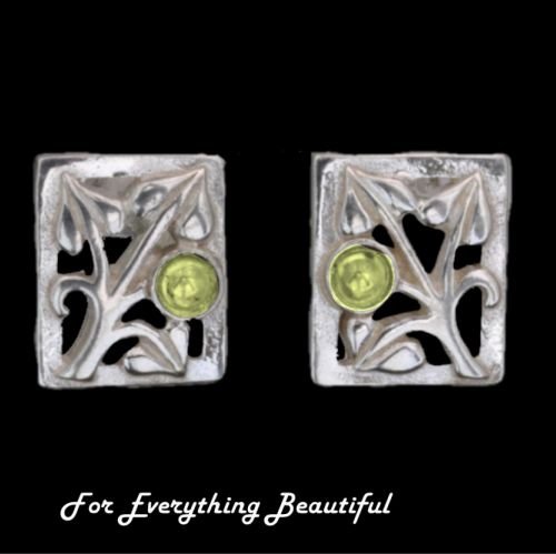 Image 0 of Glasgow Girls Art Nouveau Square Motif Citrine Sterling Silver Stud Earrings