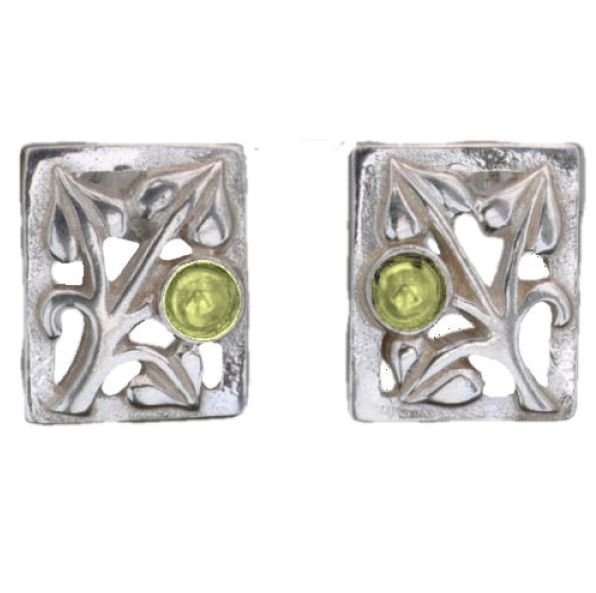 Image 1 of Glasgow Girls Art Nouveau Square Motif Citrine Sterling Silver Stud Earrings
