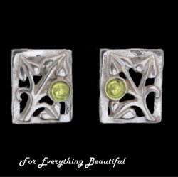 Glasgow Girls Art Nouveau Square Motif Citrine Sterling Silver Stud Earrings