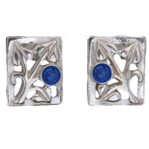 Image 1 of Glasgow Girls Art Nouveau Square Motif Labradorite Sterling Silver Stud Earrings