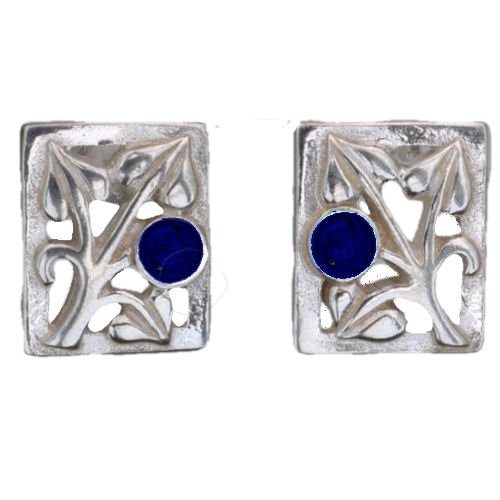 Image 1 of Glasgow Girls Art Nouveau Square Motif Lapis Lazuli Sterling Silver Stud Earring