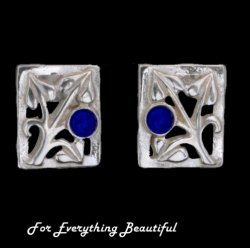 Glasgow Girls Art Nouveau Square Motif Lapis Lazuli Sterling Silver Stud Earring