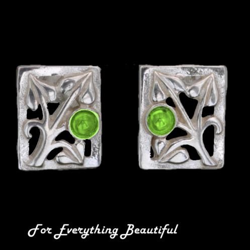 Image 0 of Glasgow Girls Art Nouveau Square Motif Peridot Sterling Silver Stud Earrings