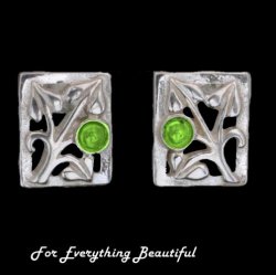 Glasgow Girls Art Nouveau Square Motif Peridot Sterling Silver Stud Earrings